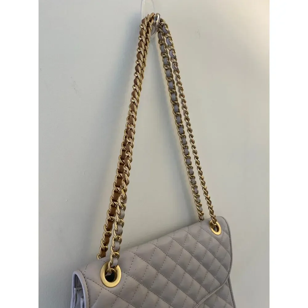 Rebecca Minkoff Crossbody Purse Bag Gray Beige Velvet Chain Quilted Affair Work